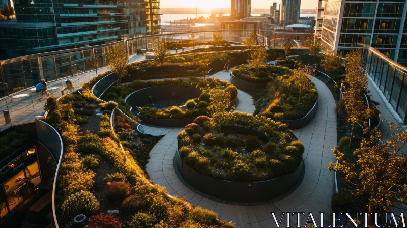 Urban Rooftop Garden: A Serene Oasis in the Heart of the City AI Image
