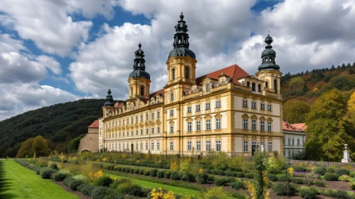 Baroque Monastery surrounded by Lush Green Hills