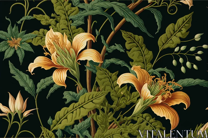 Captivating Floral Wallpaper Design with Orange Lilies and Plants AI Image