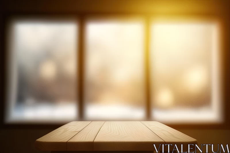 Captivating Still Life: Rustic Wooden Table and Window in Warm Light AI Image