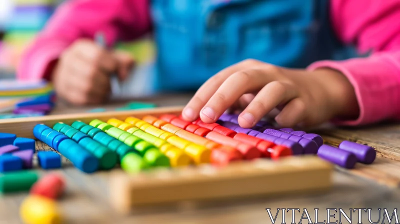 Exploring the World of Colors: Child's Hand on a Colorful Abacus AI Image