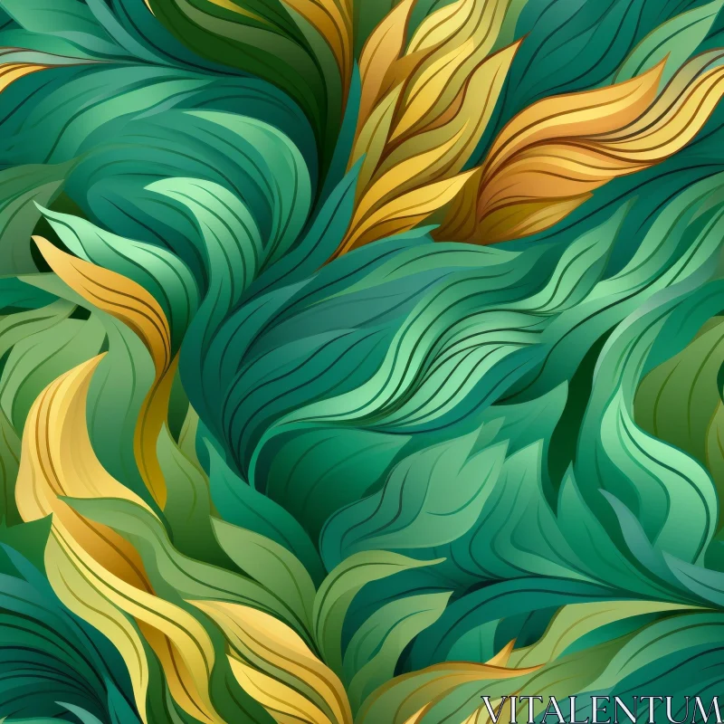 Green and Gold Leaves Seamless Pattern for Design AI Image