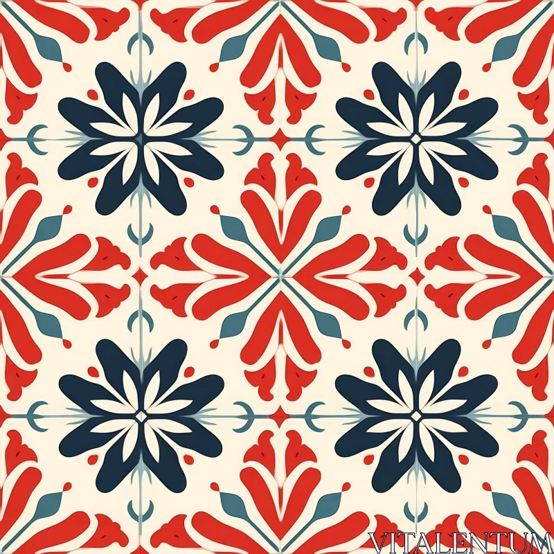 Hand-Painted Floral Tiles Pattern Inspired by Portuguese Azulejos AI Image