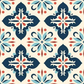 Moroccan Tiles Pattern - Blue, Red, White
