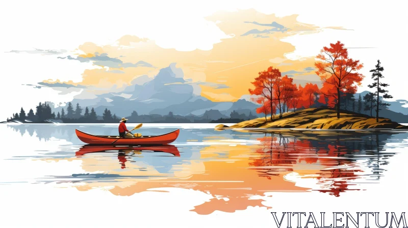 AI ART Mountain Lake Landscape Painting - Serene Nature Artwork