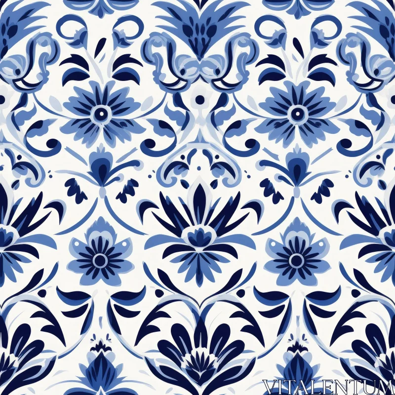 Traditional Blue and White Floral Damask Pattern AI Image