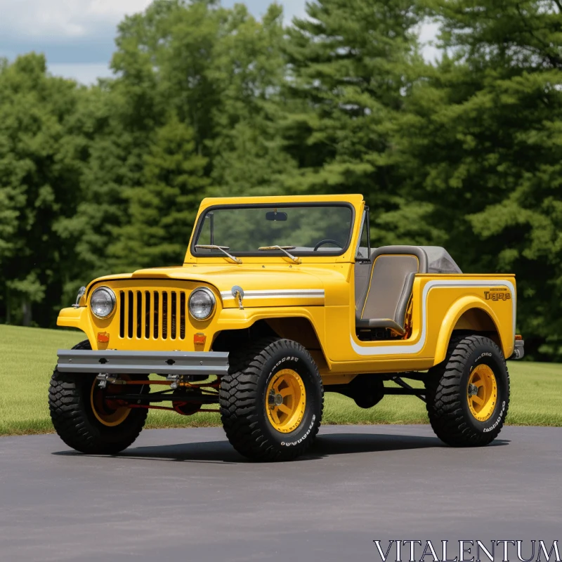 Yellow Jeep in Field with Streamlined Design - Contemporary Candy-Coated AI Image