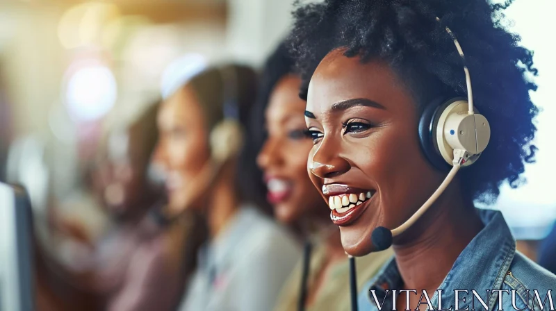 Young African-American Woman in a Call Center - Joyful and Focused AI Image