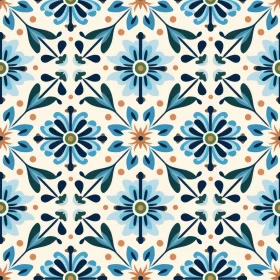 Blue and Green Floral Tiles Pattern
