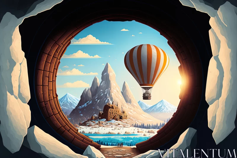 Captivating Hot Air Balloon Journey through a Mystical Tunnel AI Image