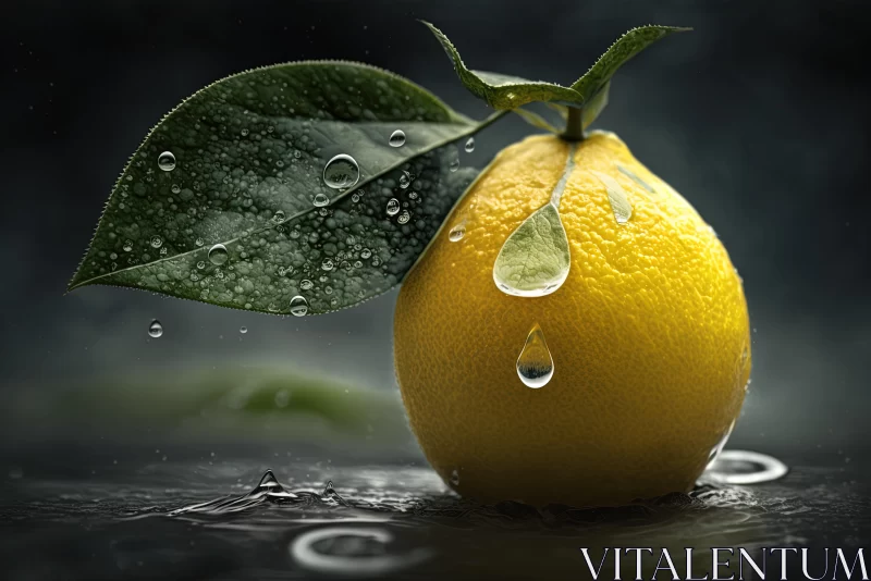 Captivating Lemon in Water with Leaves | Artistic Still Life AI Image