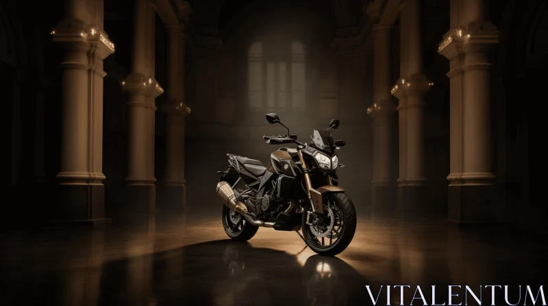 Dark Gold and Bronze Motorcycle in Grandiose Architecture AI Image