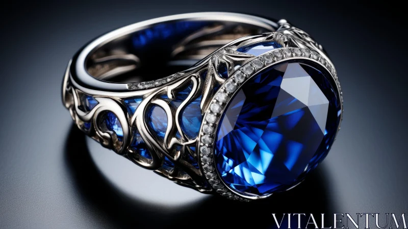 Exquisite Blue Sapphire Ring in White Gold AI Image