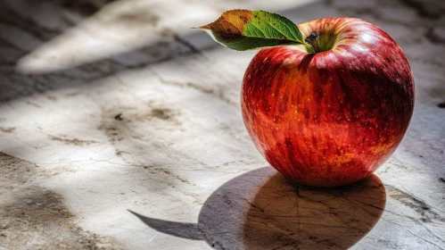 Red Apple on Marble Table - Brightly Lit Fruit