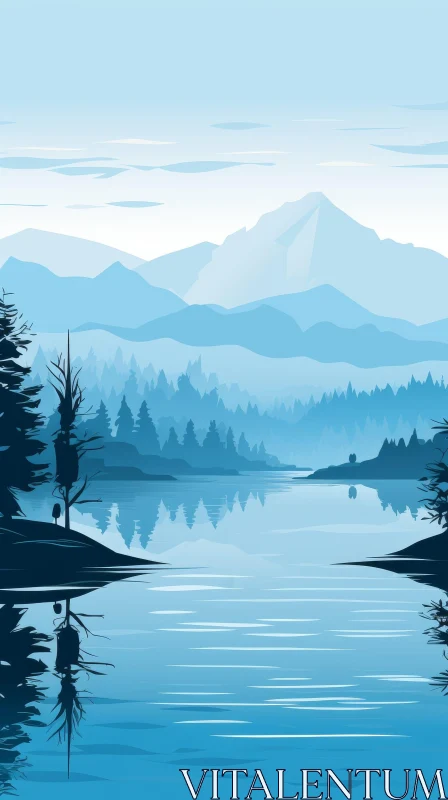 AI ART Serene Mountain Landscape Illustration