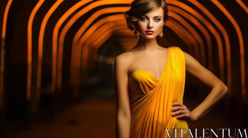 Serious Woman in Yellow Dress - Portrait Photography AI Image