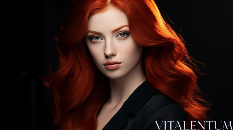 Serious Woman Portrait with Red Hair AI Image