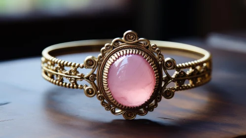 Vintage Gold Bracelet with Pink Oval Stone