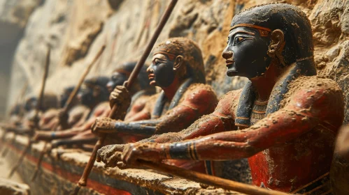 Ancient Egyptian Wood Statues in Disrepair - Bright Colors