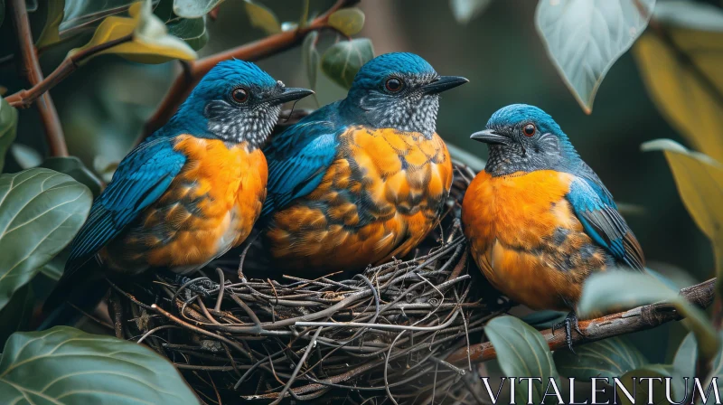 Birds in Nest on Tree Branch - Wildlife Scene AI Image