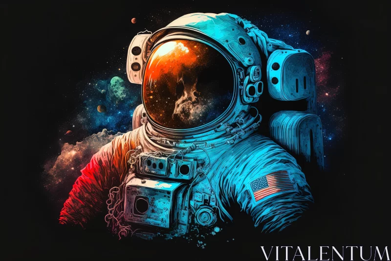AI ART Captivating Astronaut Painting | Dark Cyan and Red Tones | High Detail