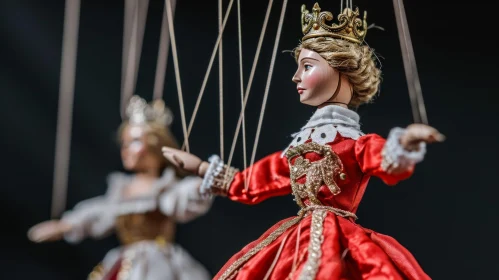 Captivating Marionette Artwork: A Regal Figure in Red and Gold