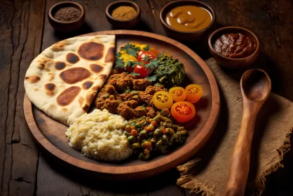 Delicious Indian Plate with Spices and Flatbread - Artwork