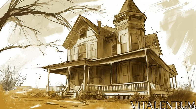 Digital Painting of an Old Victorian House - Realistic Style AI Image