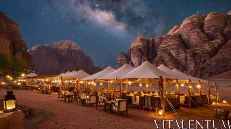 Night Desert Camp: Serene Beauty Under the Stars AI Image
