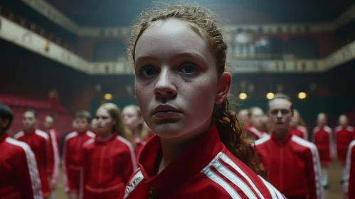 Powerful Portrait of a Red-Haired Girl in a Striking Tracksuit