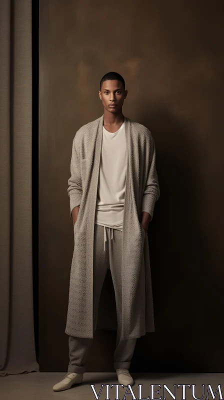 Young African-American Man in Bathrobe Standing AI Image