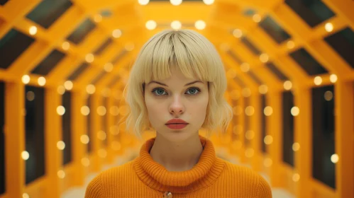 Young Woman in Orange Sweater - Bright Room Portrait
