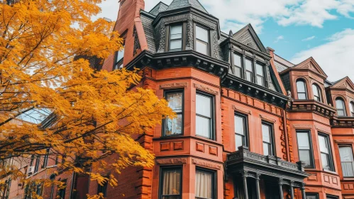 Autumn Brownstone Building: A Captivating Architectural Delight