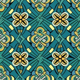 Celtic Knots and Flowers Pattern on Teal Background