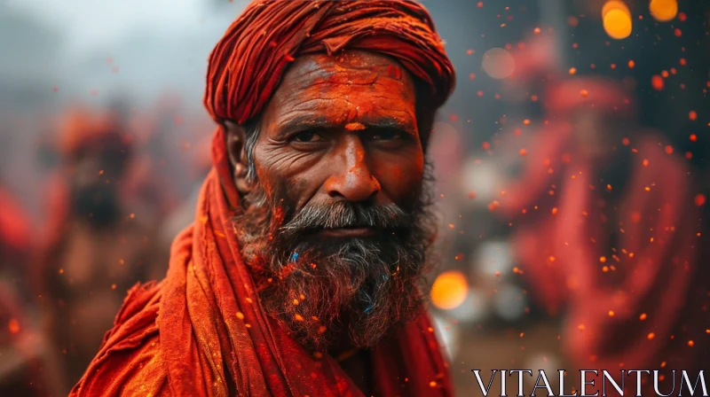 Close-Up Portrait of an Indian Man with a Red Turban AI Image