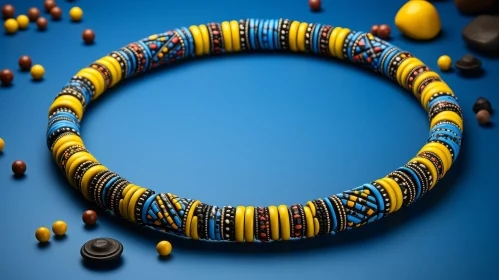 Colorful Beaded Necklace on Blue Background