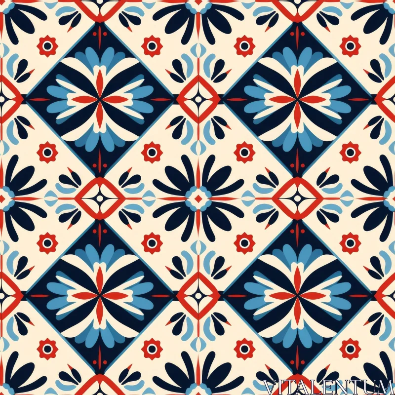 AI ART Colorful Tiles Seamless Pattern - Floral Geometric Design