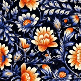 Dark Blue Floral Seamless Pattern