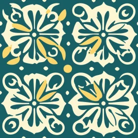 Dark Blue Square Tiles with White Floral Pattern - Symmetrical Design