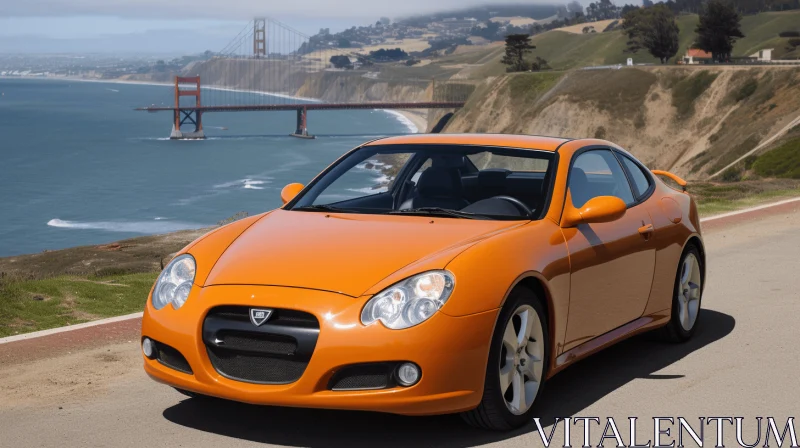 Elegant Orange Sports Car Driving Down the Street | San Francisco Renaissance AI Image