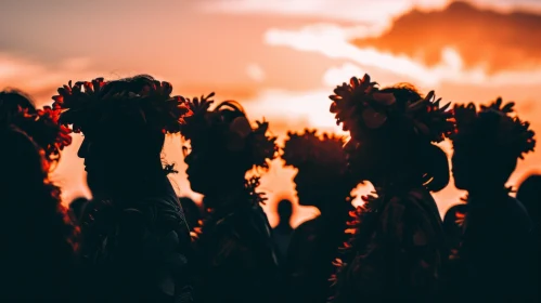 Enchanting Hawaiian Women in Traditional Dress at Sunset
