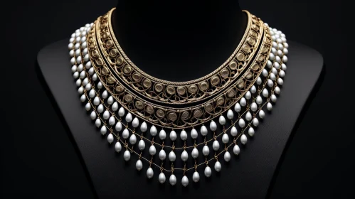Exquisite Gold Necklace with White Pearls - Fashion Jewelry