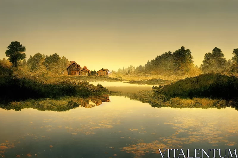 Golden Light and Wildlife: A Captivating Lake Scene AI Image