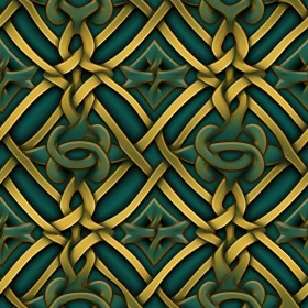 Intricate Celtic Knot Pattern in Green and Gold