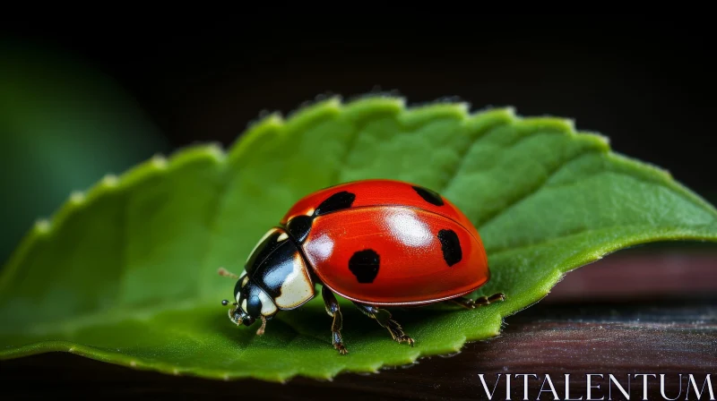 AI ART Red Ladybug on Green Leaf - Macro Nature Photography