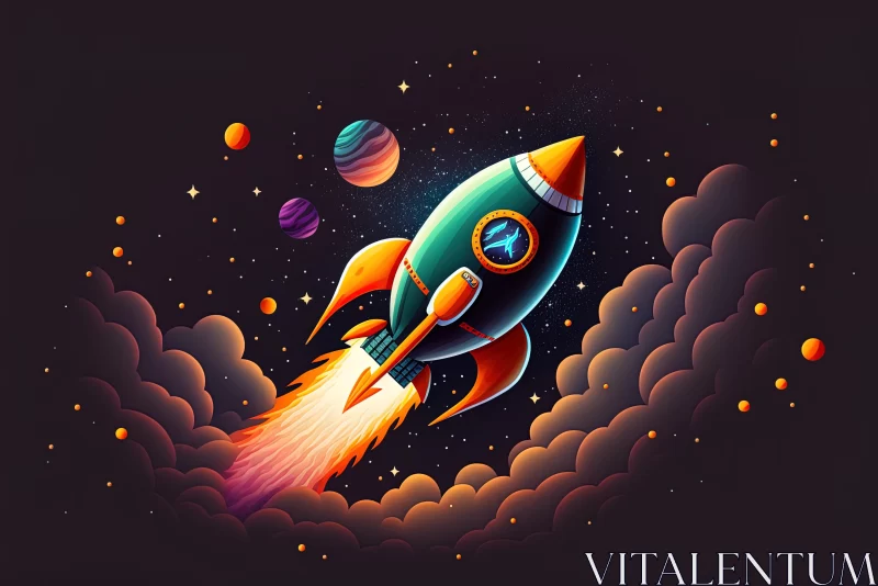 Rocket Illustration in Vibrant Pop Art Style - Surrealistic Space Art AI Image