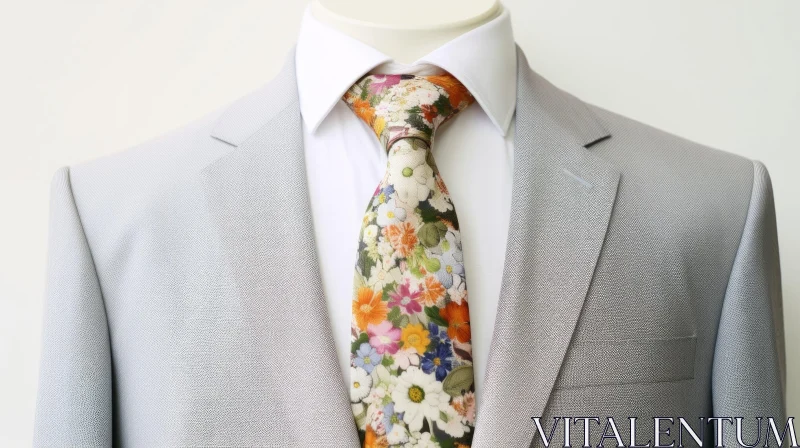 Stylish Men's Fashion Ensemble | Gray Jacket & Floral Tie AI Image