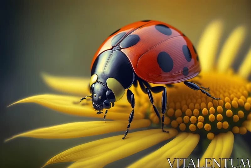 Vibrant Ladybug on Yellow Flower: Hyper-Detailed HD Wallpaper AI Image