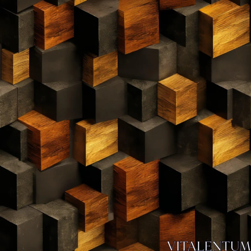 Wooden Cubes Wall - 3D Rendering with Rustic Charm AI Image