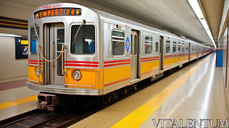 AI ART Yellow and Silver Subway Train Arriving at Underground Station
